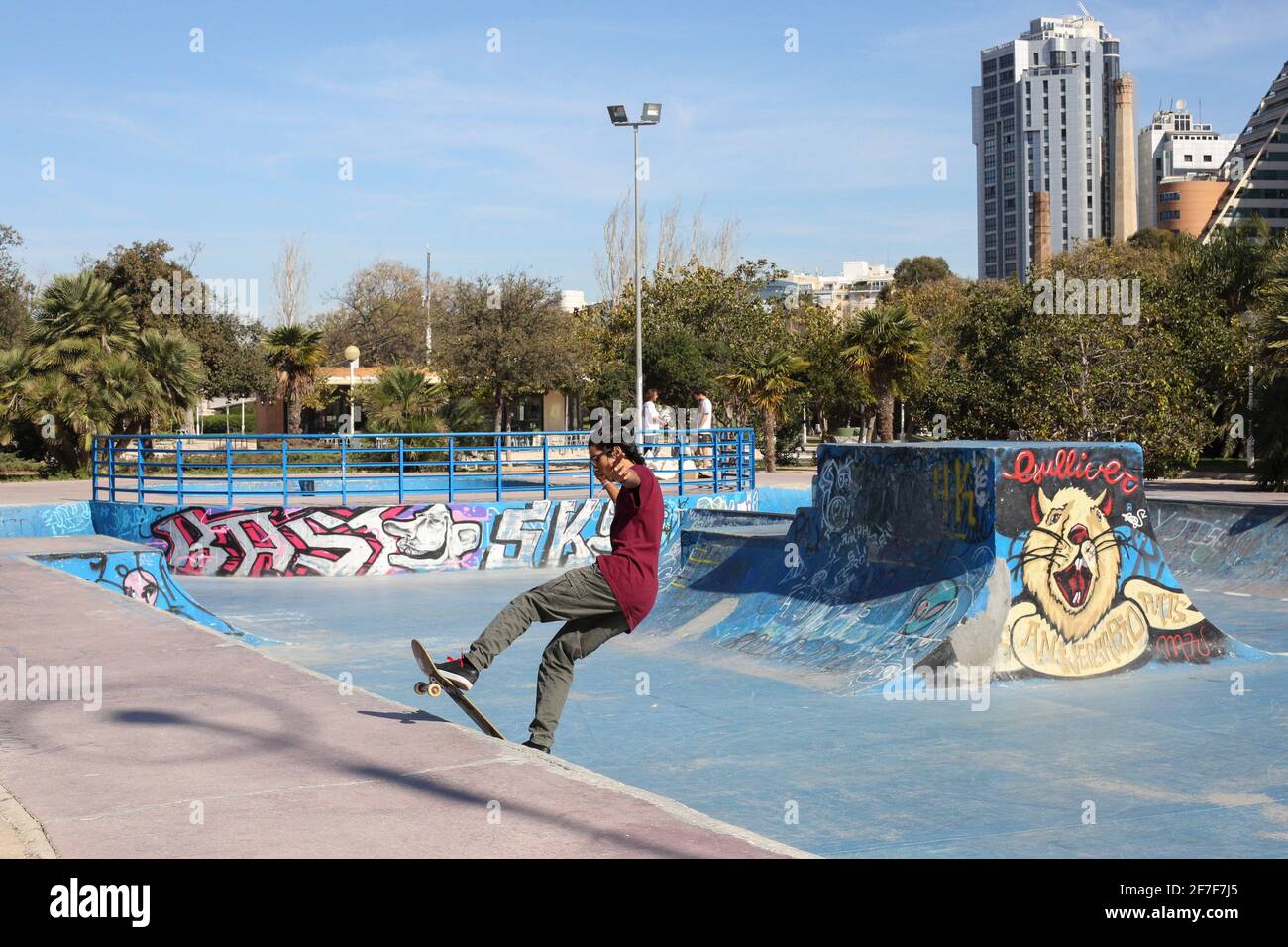 Urban skate boarder in  Valencia city in Spain Stock Photo