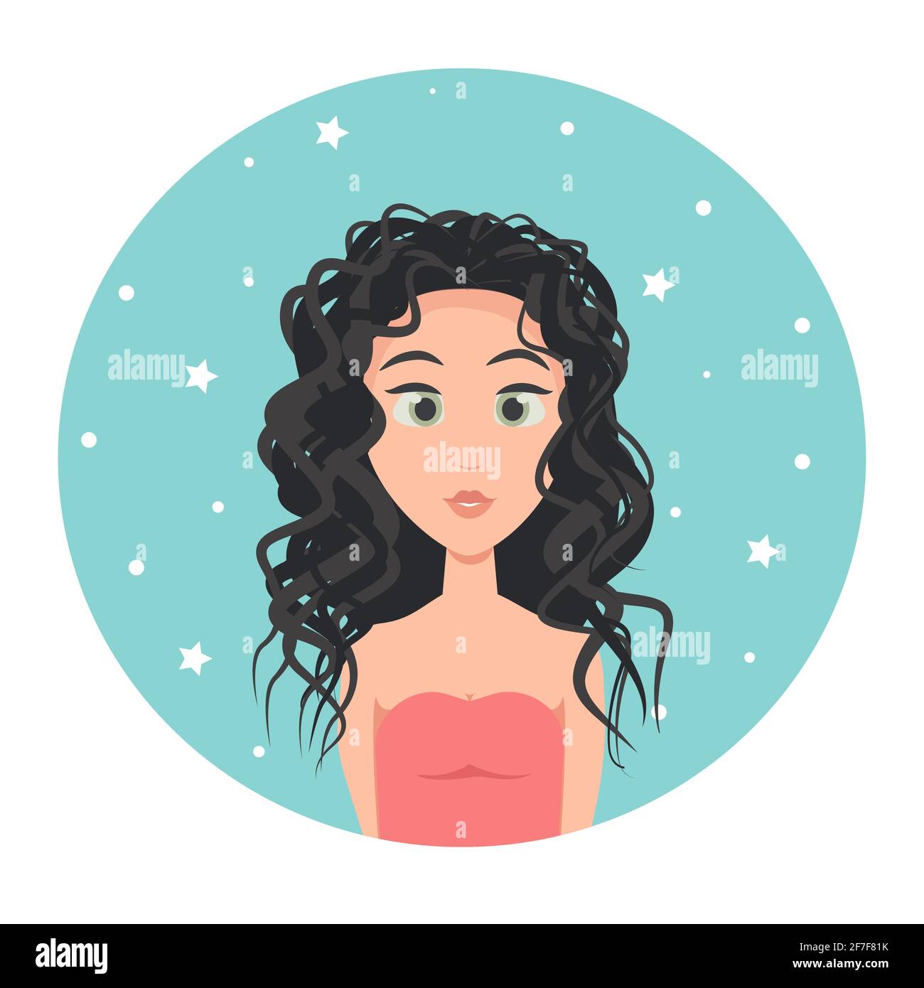 Young woman avatar with long hair and big green eyes, vector ...