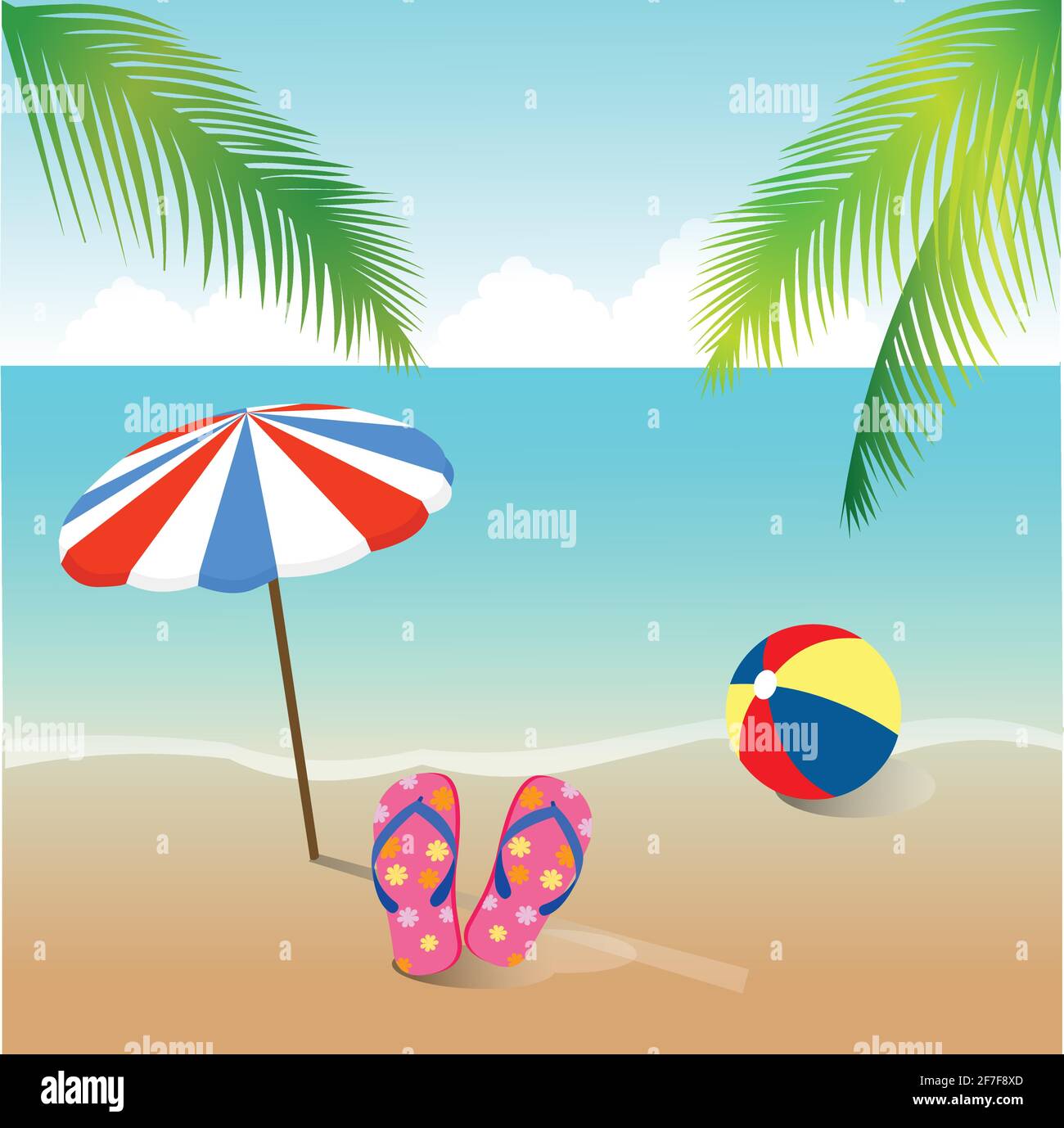 Seaside view on beautiful sunny beach illustration Stock Vector Image ...