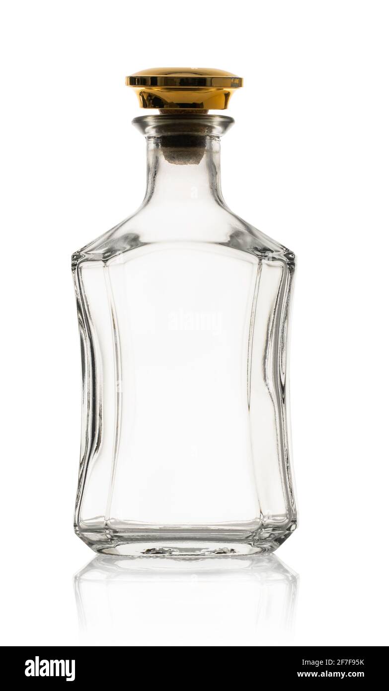 empty bottle of whiskey on white isolated background Stock Photo Alamy