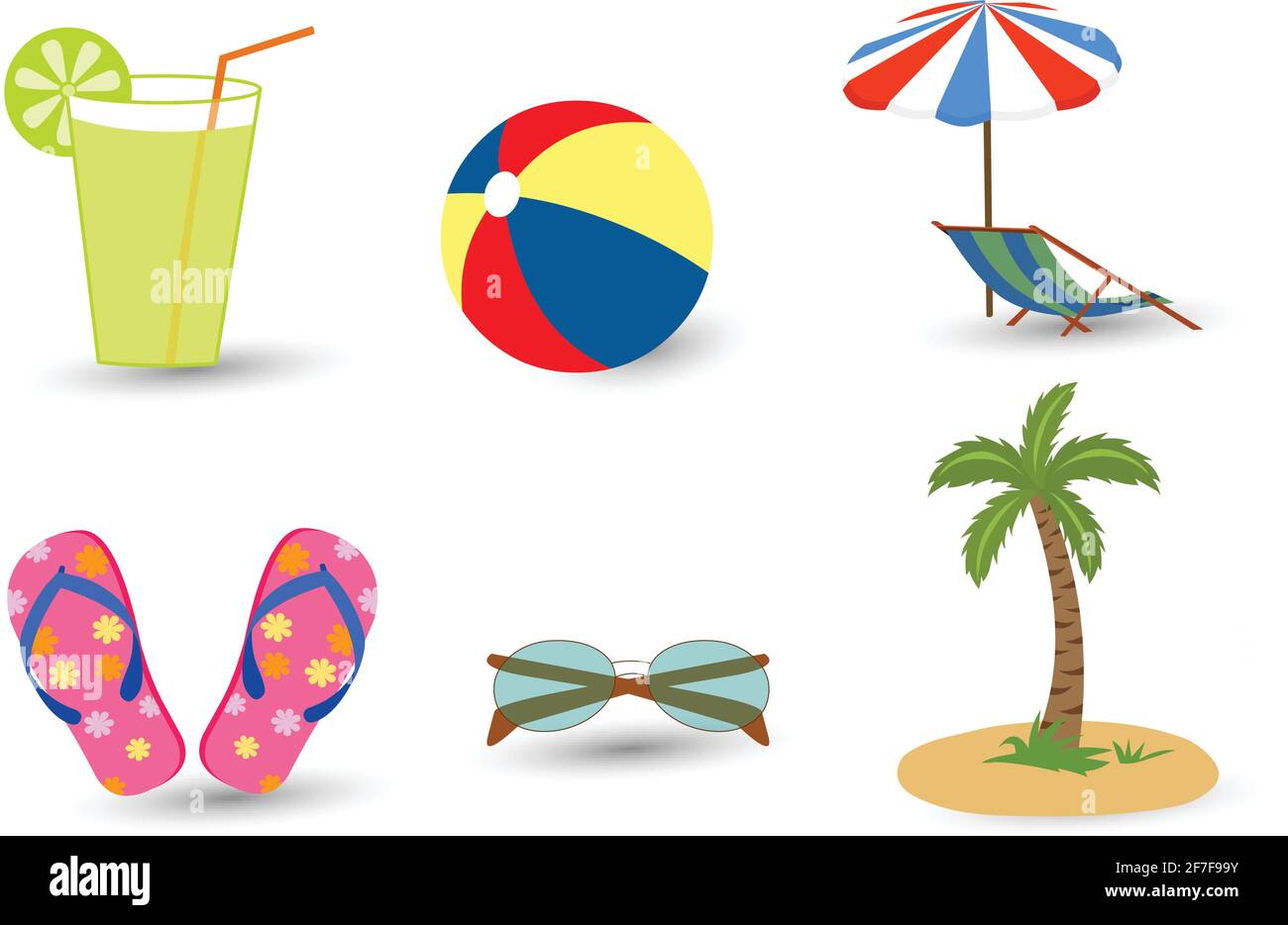 Set of beach holiday illustration logo and icon vector isolated on white background Stock Vector