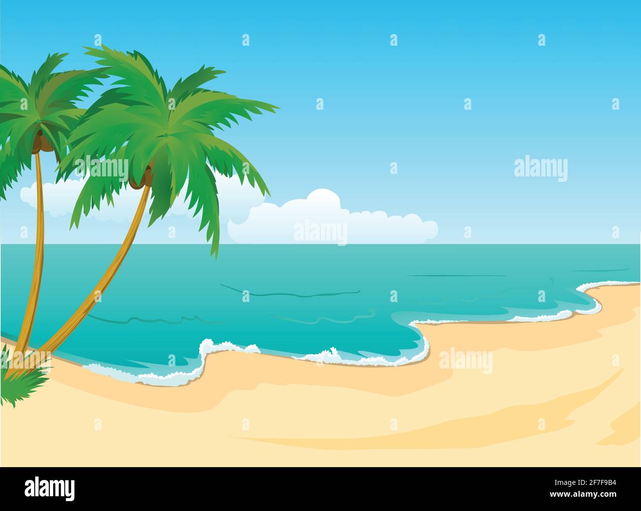 Summer beach with palm trees and bright blue sky vector background ...