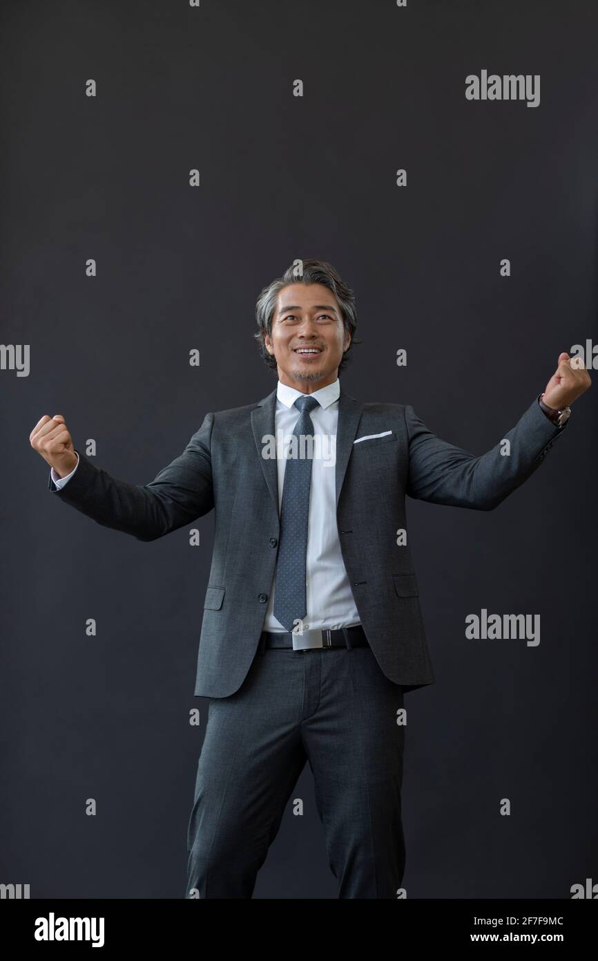 Successful businessman punching the air Stock Photo Alamy