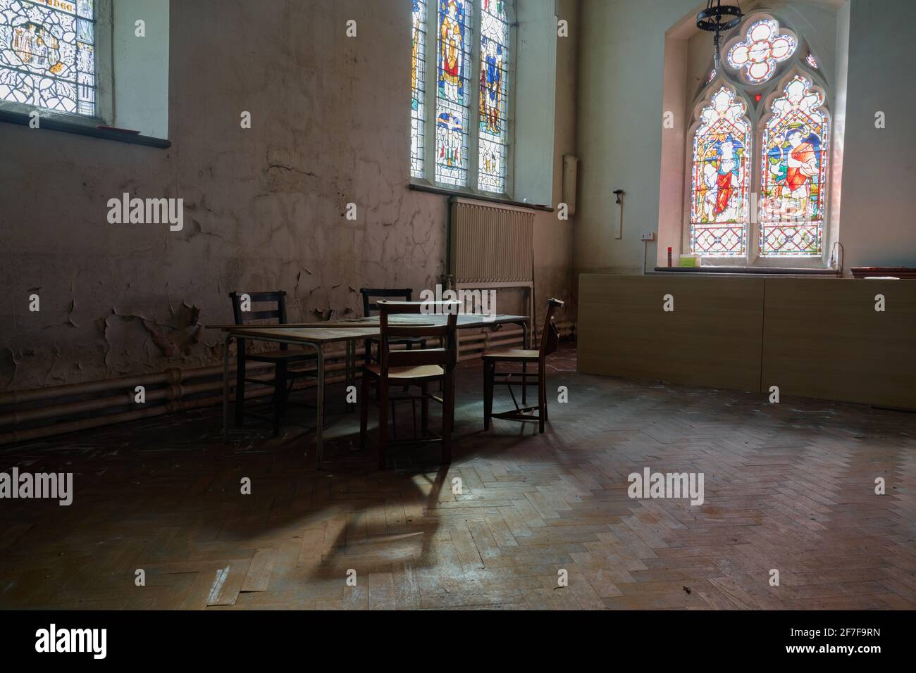 Abandoned church, many people have passed through this place and now it sits in eerie silence. Stock Photo