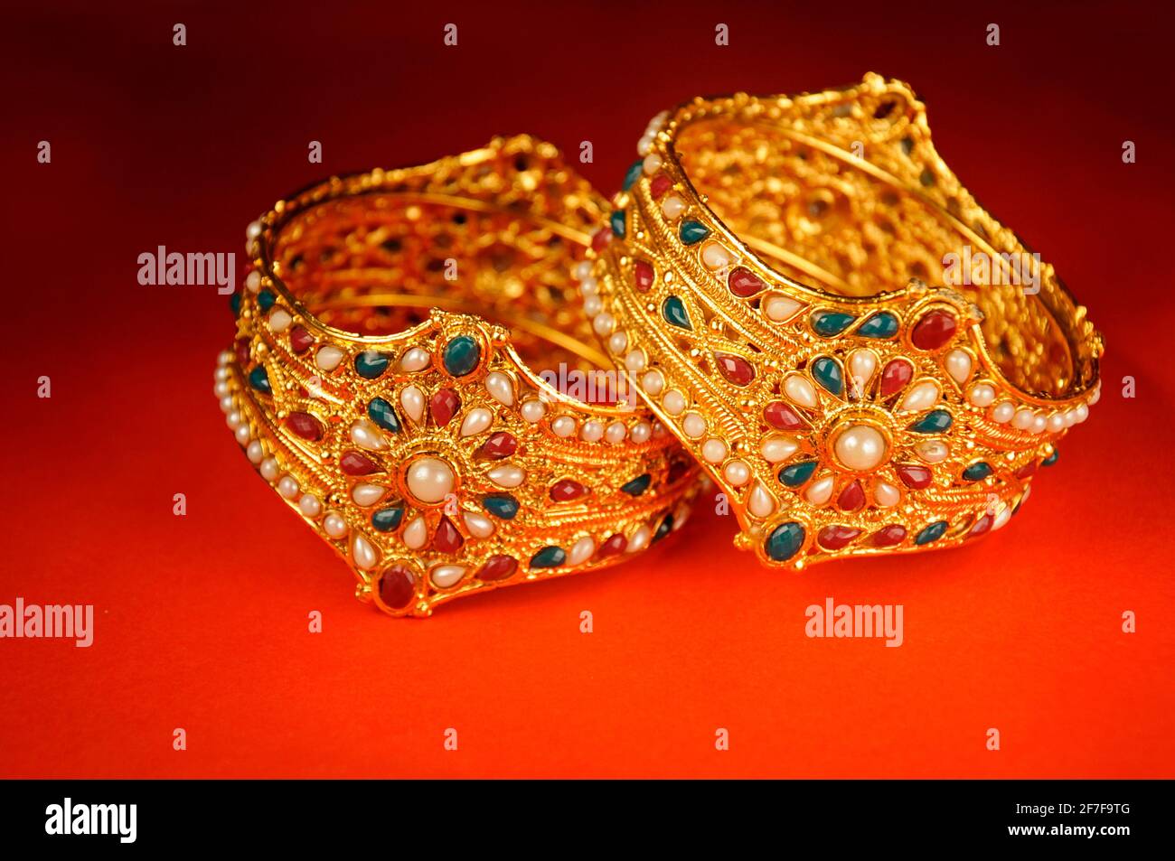 Indian Wedding gold bracelet, Indian Traditional jewelry Stock Photo
