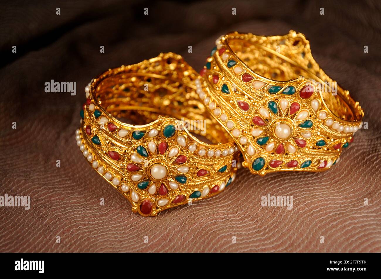 Indian Wedding gold bracelet, Indian Traditional jewelry Stock Photo