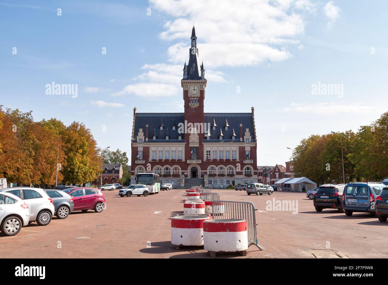 Albert, France - September 12 2020: The town hall inaugurated in 1932 was created by the architects Alexandre Miniac and Benjamin Maneval. It is surmo Stock Photo