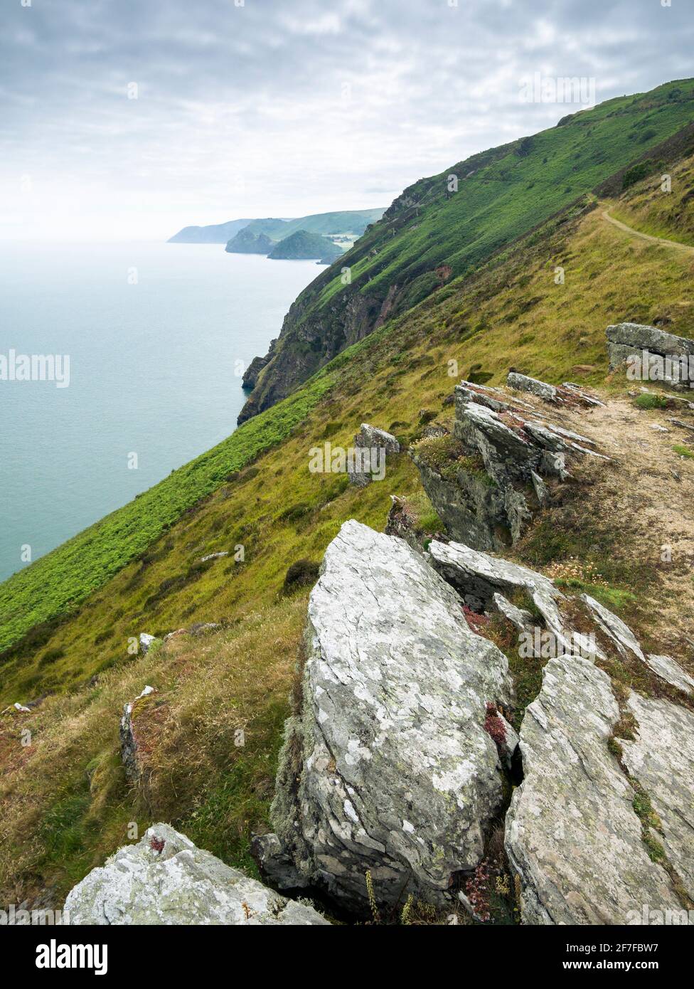 Looking east along the Exmoor National Park coastline to Foreland Point from Highveer Point at Heddon’s Mouth, North Devon, England. Stock Photo