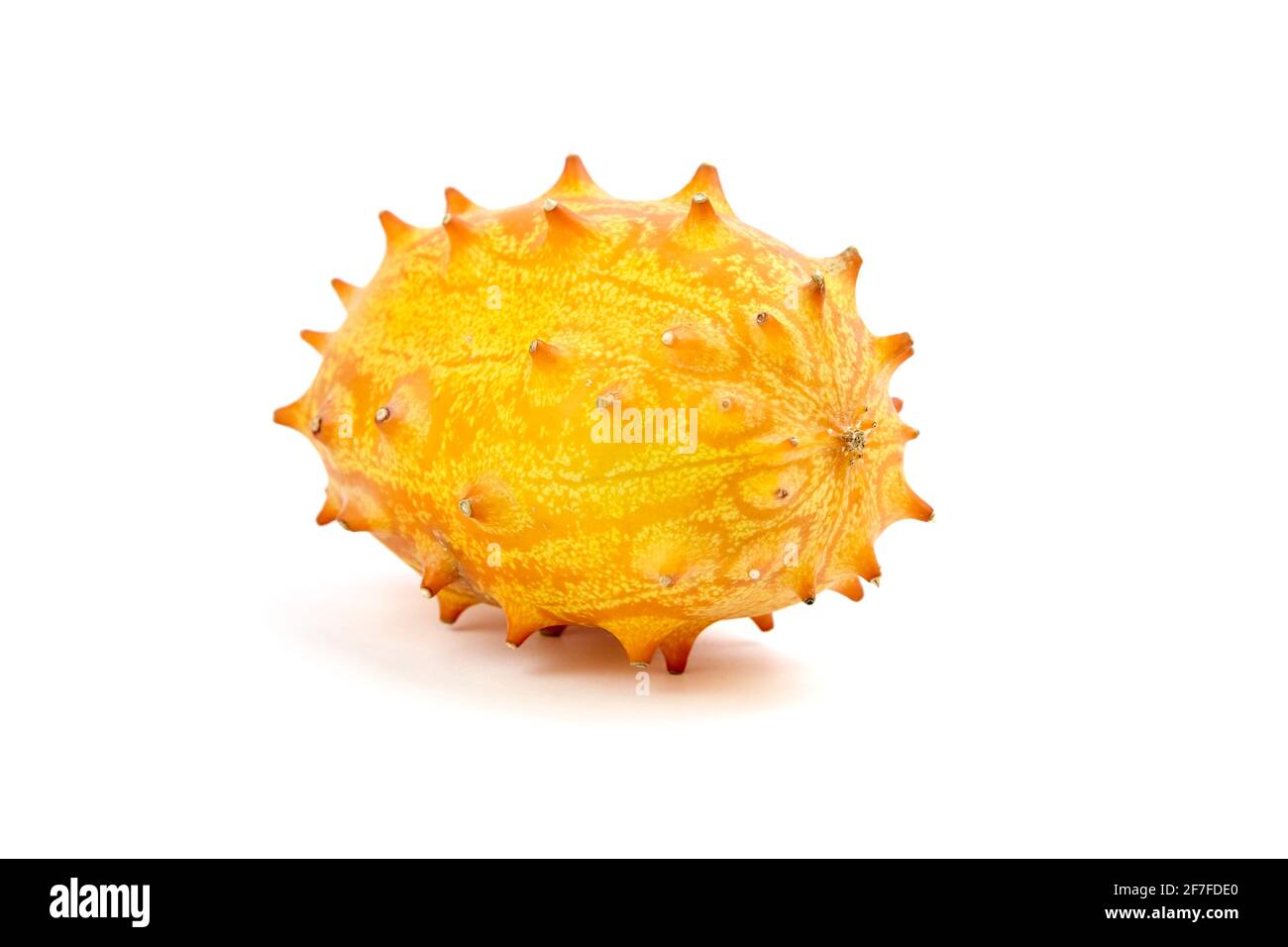 Kiwano melon fruit or Horned Melon isolated on white backgroud. A single African horned cucumber Stock Photo