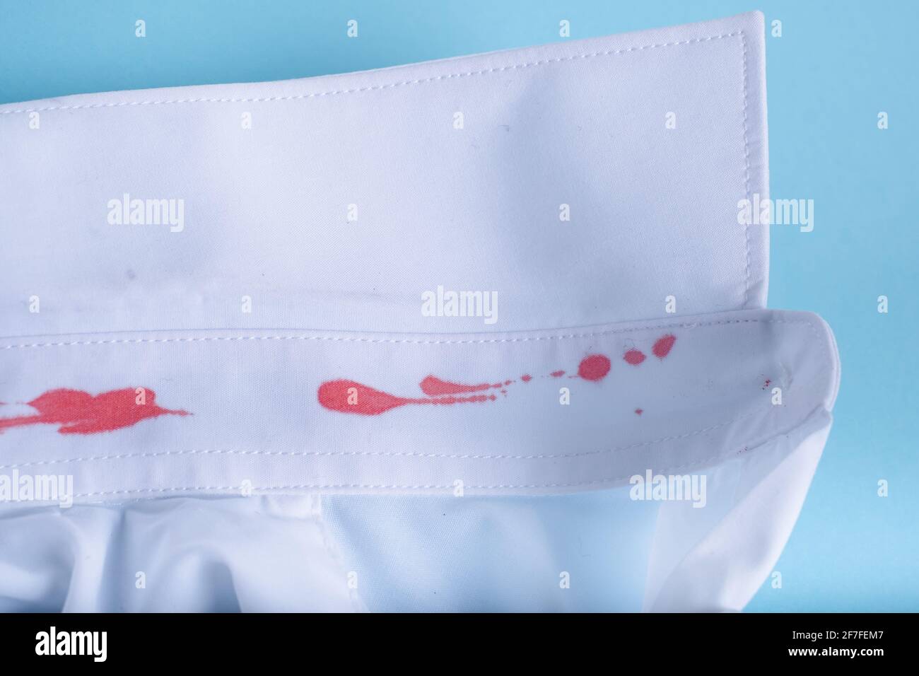 stain blood on collar shirt after shaving. dirt stains for cleaning and