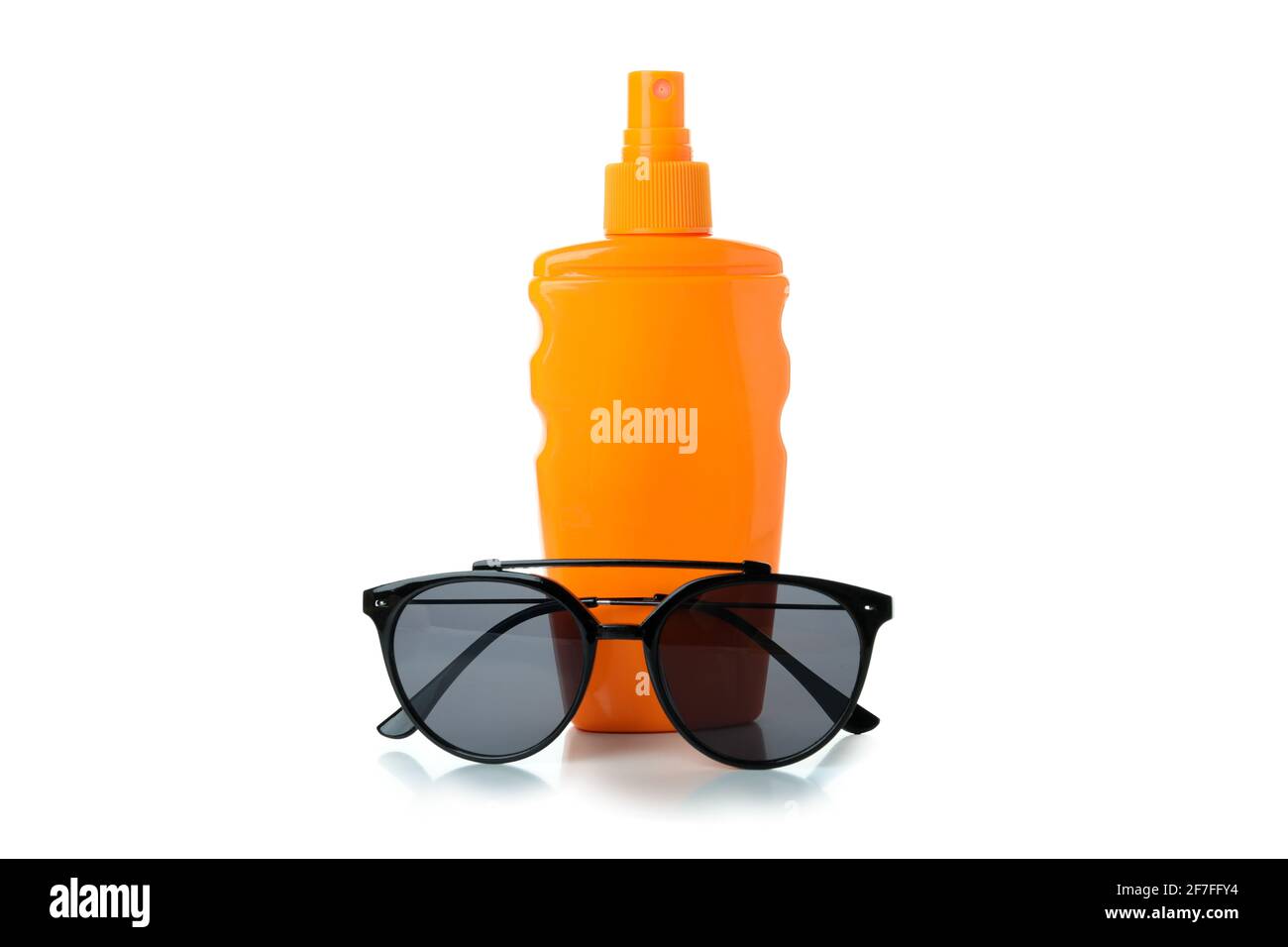 Sunscreen and sunglasses isolated on white background Stock Photo Alamy