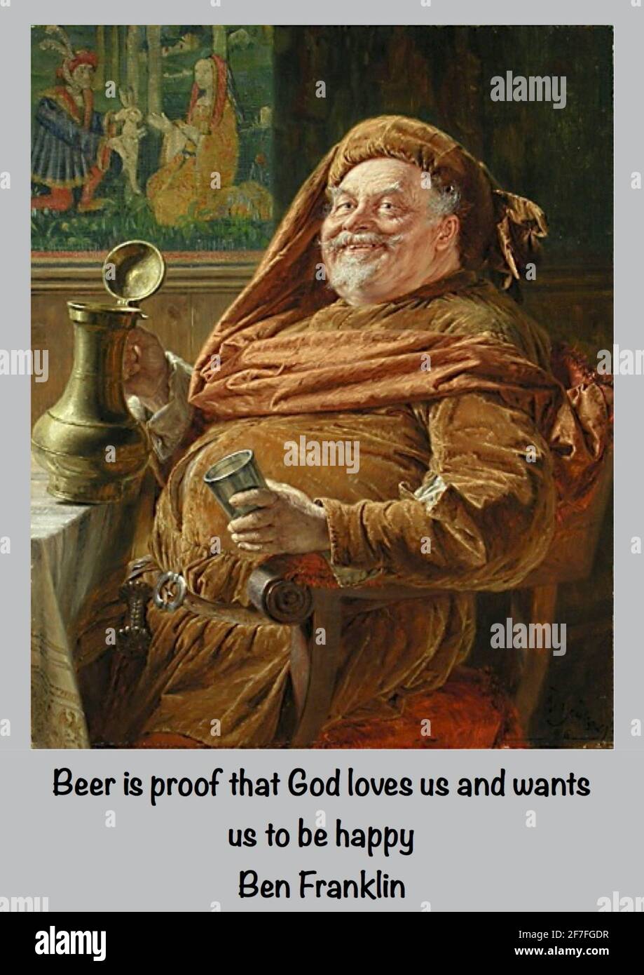 Eduard von Grützner artwork entitled Falstaff. William Shakespeare's larger than life character enjoying a drink or two. Stock Photo
