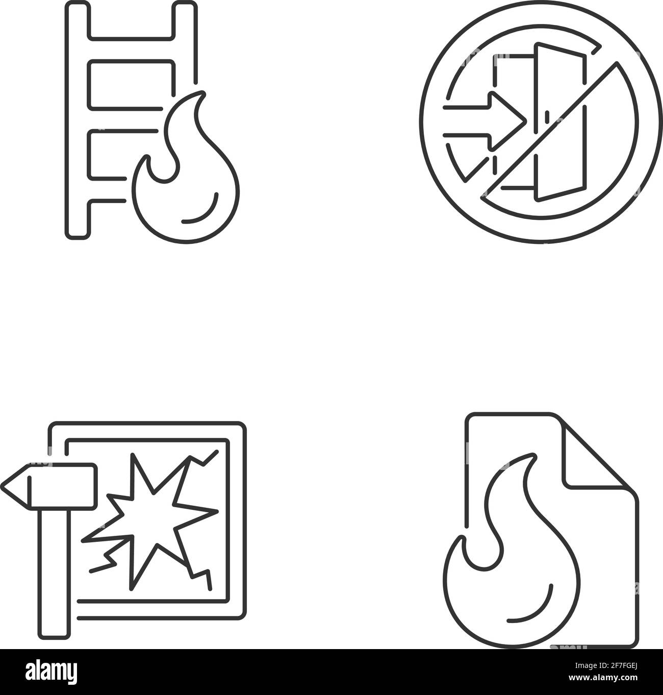 Fire safety regulations linear icons set Stock Vector