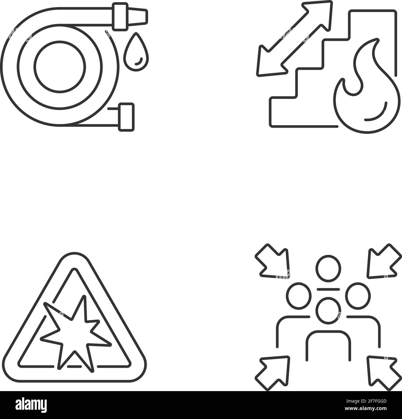 Office fire safety instructions linear icons set Stock Vector