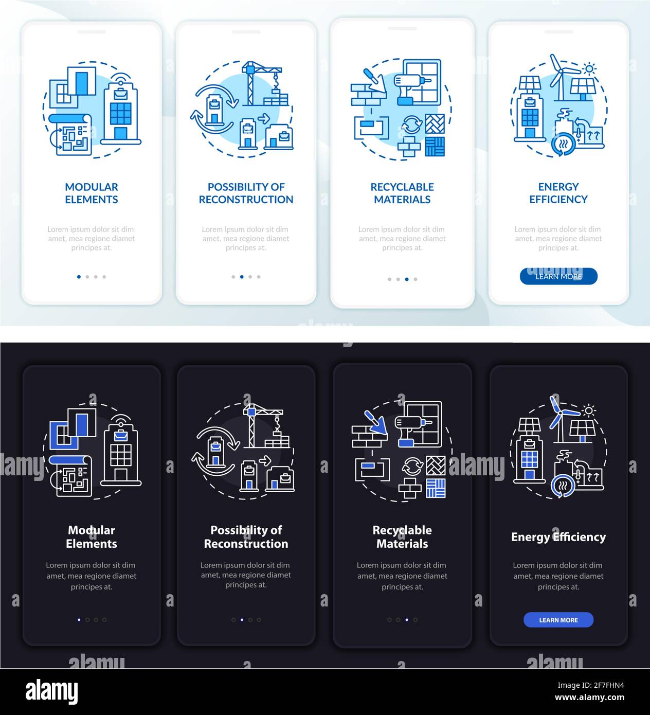 Future office building onboarding mobile app page screen with concepts Stock Vector