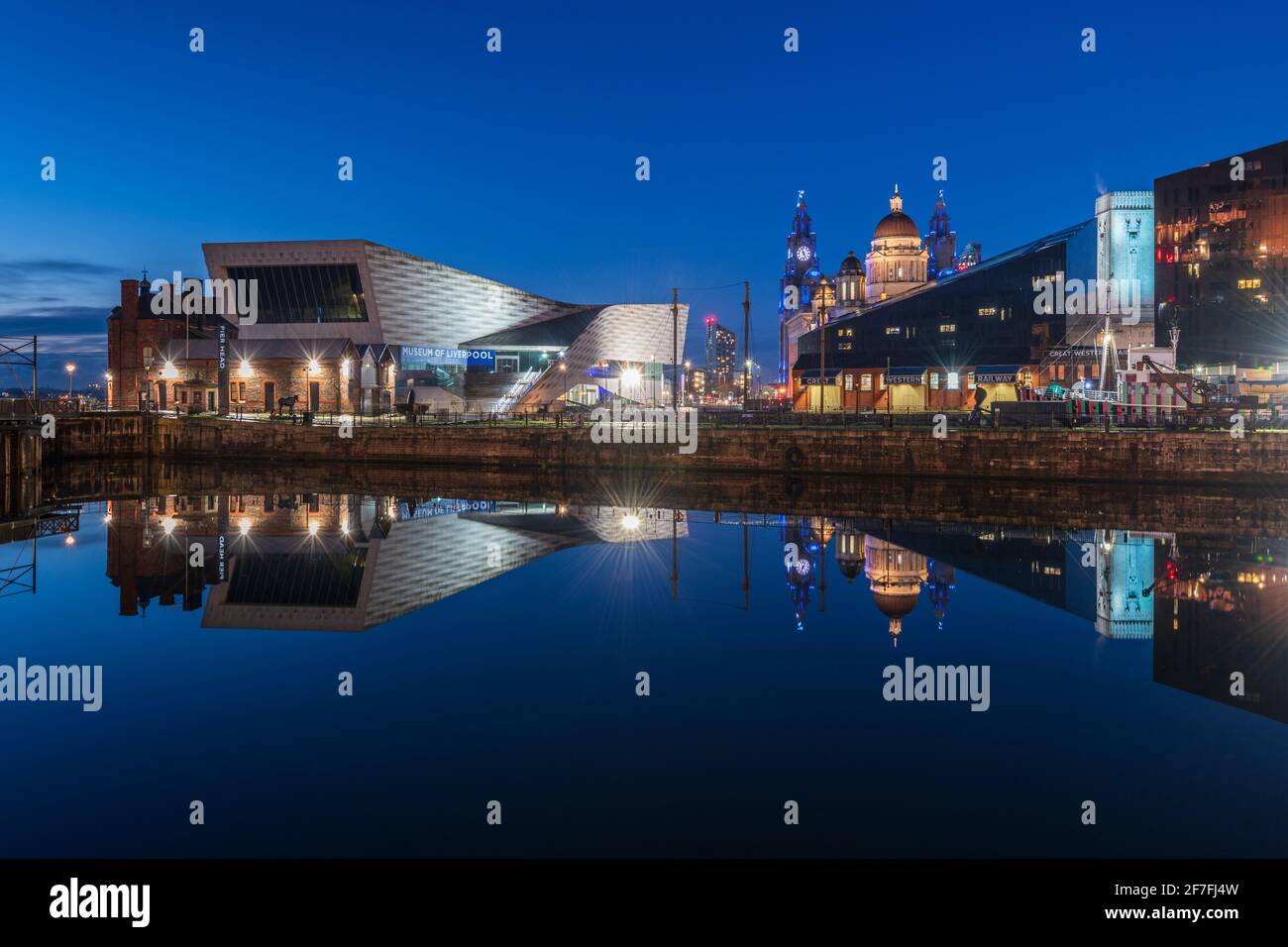 Reflected view of The Museum of Liverpool, Liverpool, Merseyside, England, United Kingdom, Europe Stock Photo