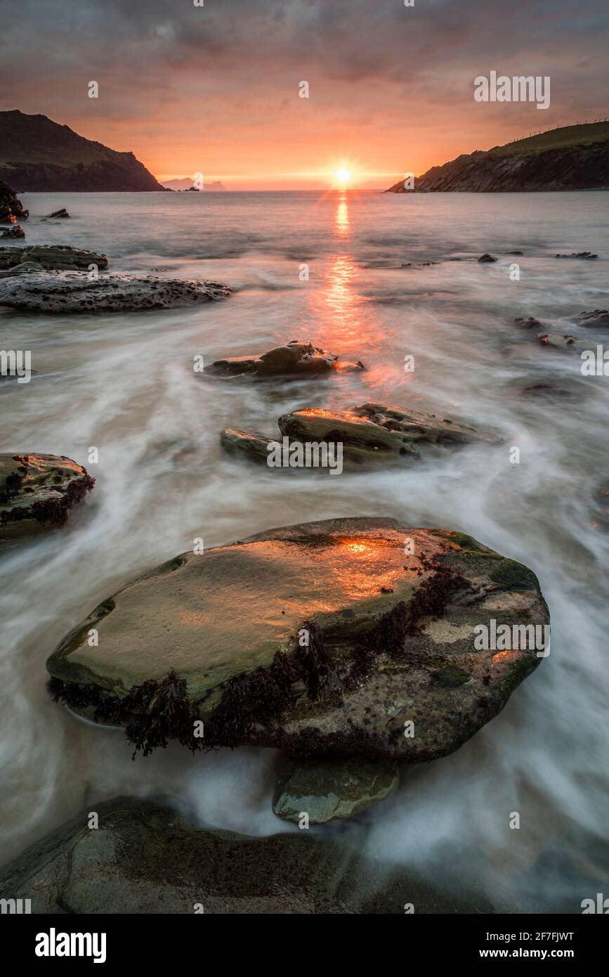 Cloger Bay at sunset, Dingle Peninsula, County Kerry, Munster, Republic of Ireland, Europe Stock Photo