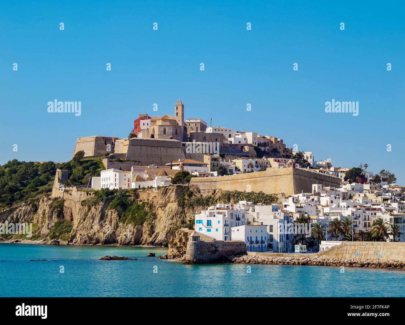 View of the old town, Dalt Vila of Eivissa, Ibiza, Balearic Islands, Spain, Mediterranean, Europe Stock Photo