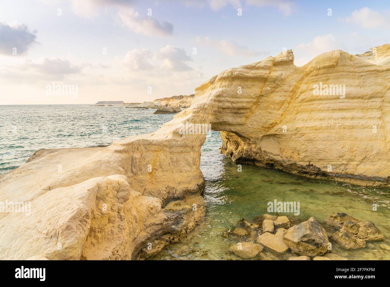 Coastal seascape at sunset in Paphos, Cyprus, Europe Stock Photo