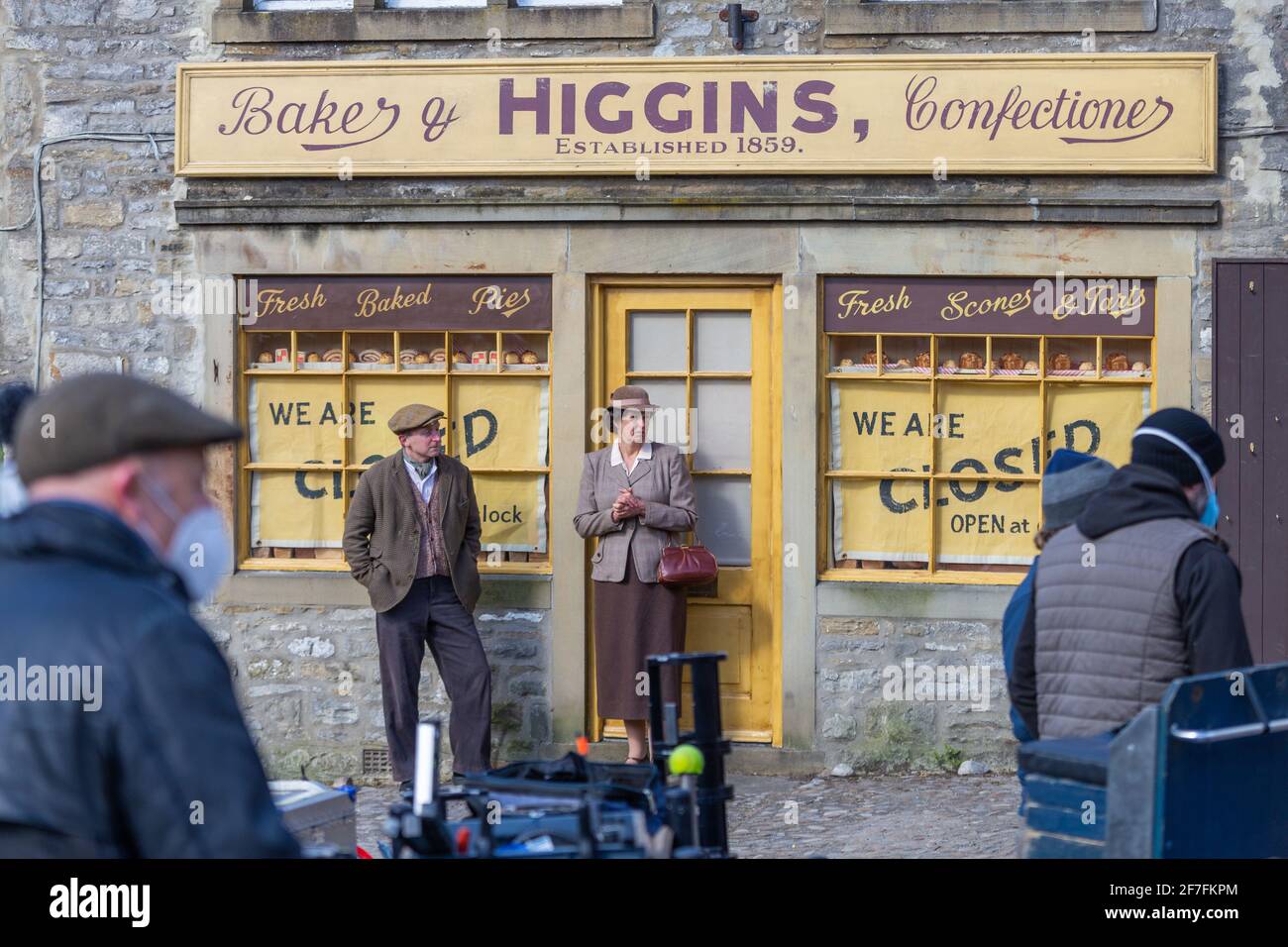 Grassington, UK. 7th April 2021. Filming for the second series of the Channel 5 re-make of All Creatures Great and Small takes place in village of Grassington in the Yorkshire Dales Nation Park. (Credit: Tom Holmes Photography / Alamy Live News) Stock Photo