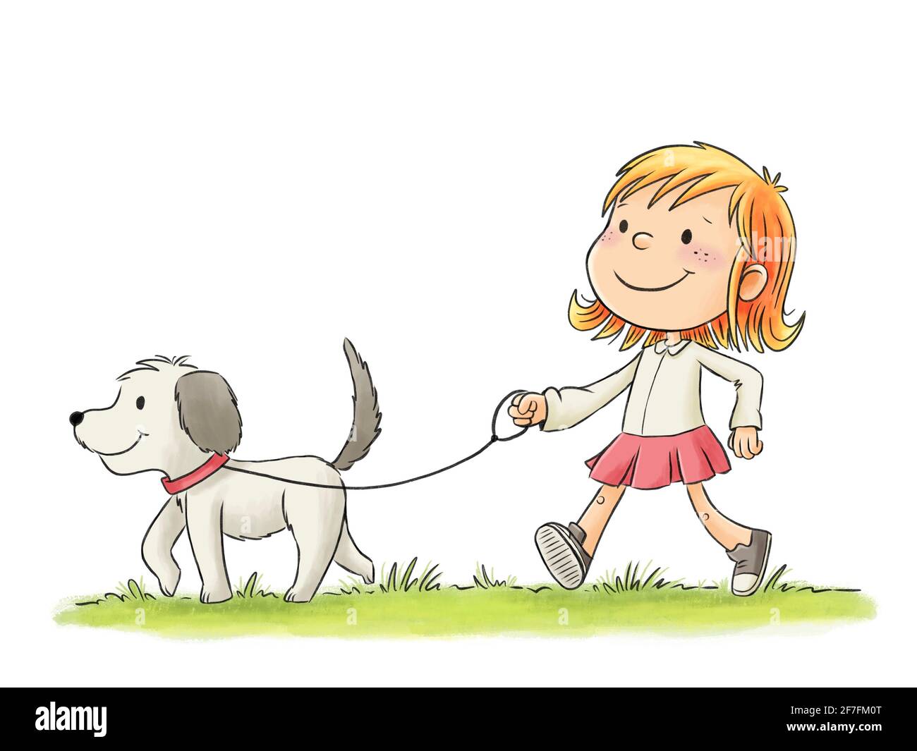 Girl Walking Her Dog Stock Photo