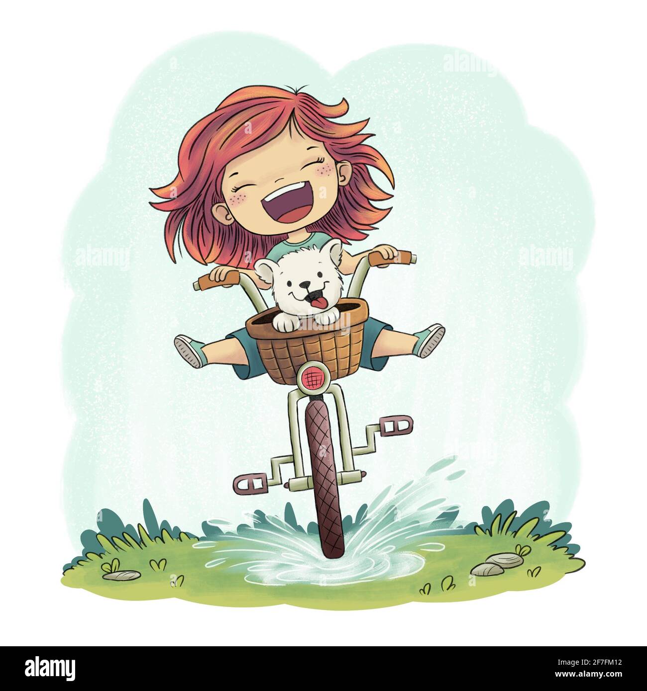 Girl Rides A Bike Stock Photo