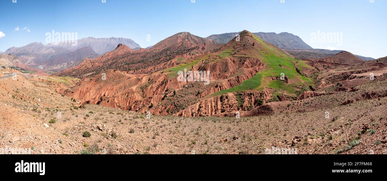 Panoramic of badland rock formation in mountains in Morocco, North Africa, Africa Stock Photo