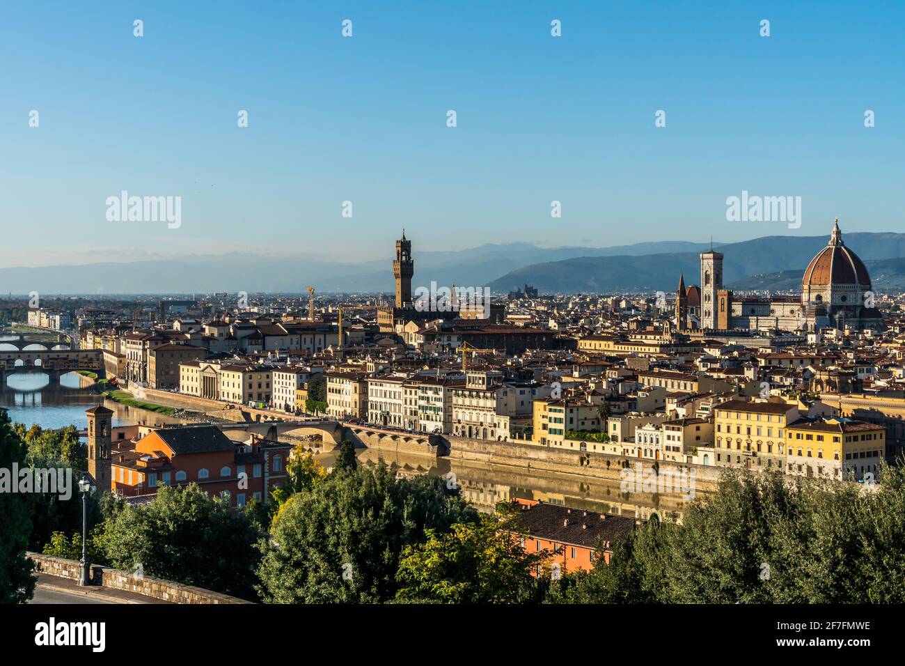 Aerial view in afternoon sun of Florence from Piazzale Michelangelo, Tuscany, Italy, Europe Stock Photo