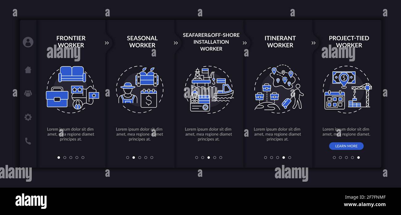 Immigrant workers types onboarding vector template Stock Vector