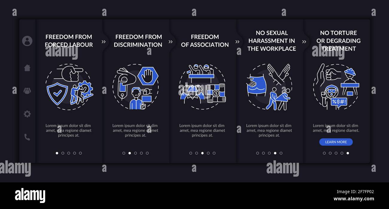 Migrant workers freedoms awareness onboarding vector template Stock Vector