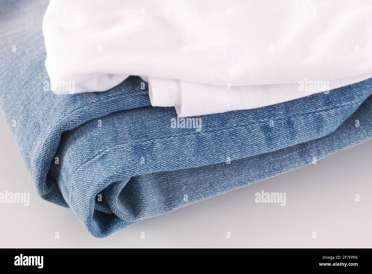 Blue jeans and shirt. Close up. Stock Photo