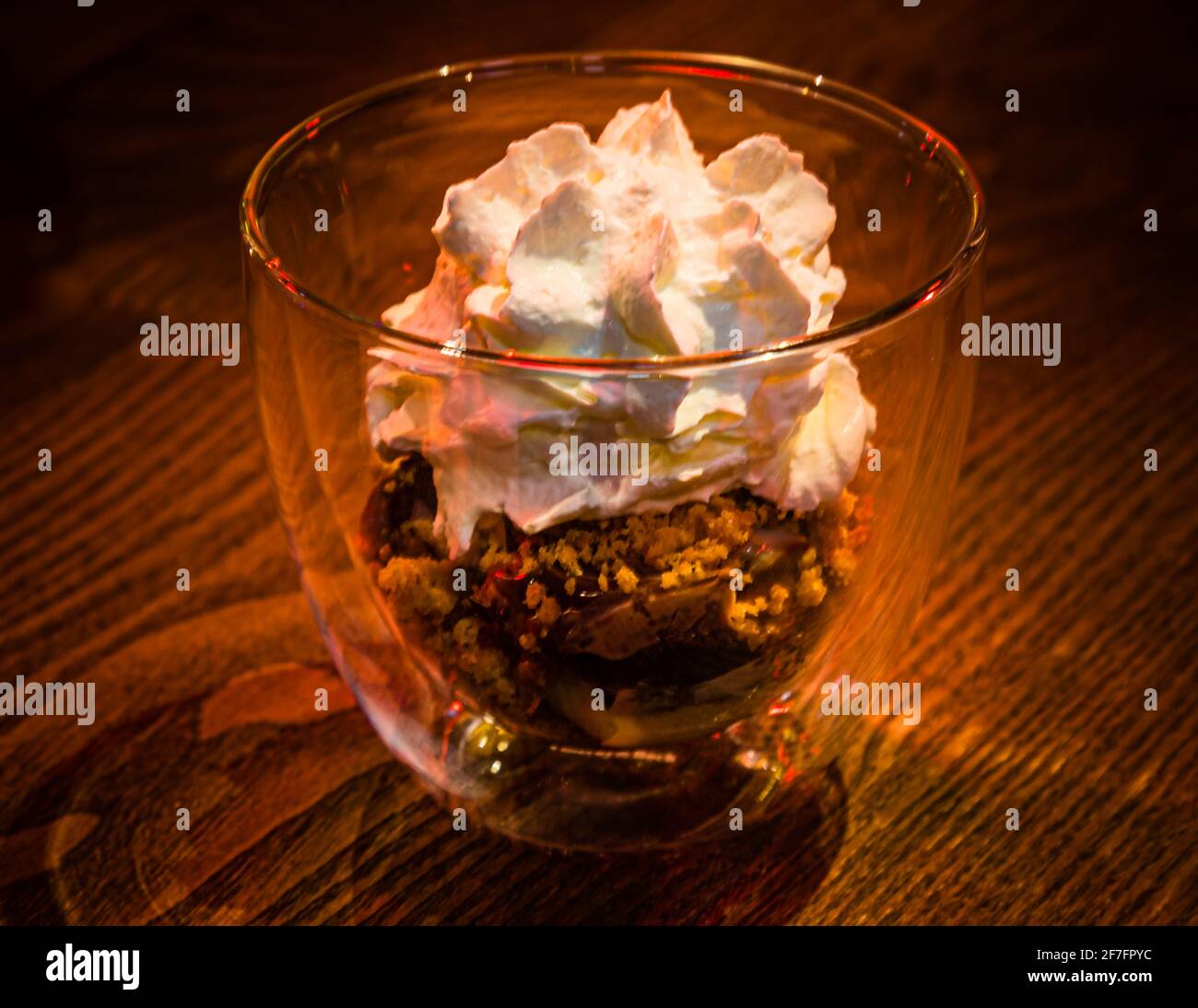 Somló sponge cake or Somló Galuska is a traditional Hungarian dessert but interpreted by Tamas Szell and Szabina Szullo with a particularly large number of textures in Budapest, Hungary Stock Photo