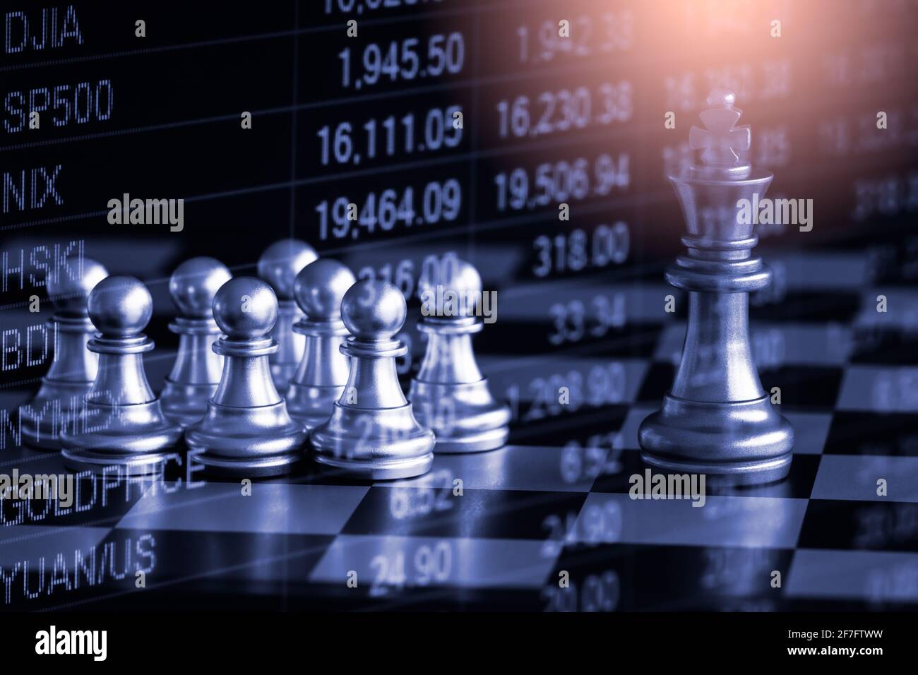 Chess game on chess board behind business man background. Business concept  to present financial information and marketing strategy analysis. Investmen  Stock Photo - Alamy