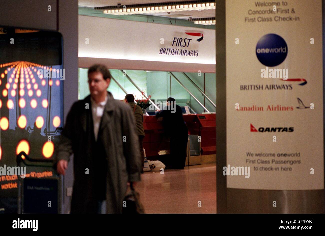 Heathrow Airport British Airways Heathrow Check-in Nov 1999Heathrow Terminal 4, B.A. 1st class check-in. Stock Photo