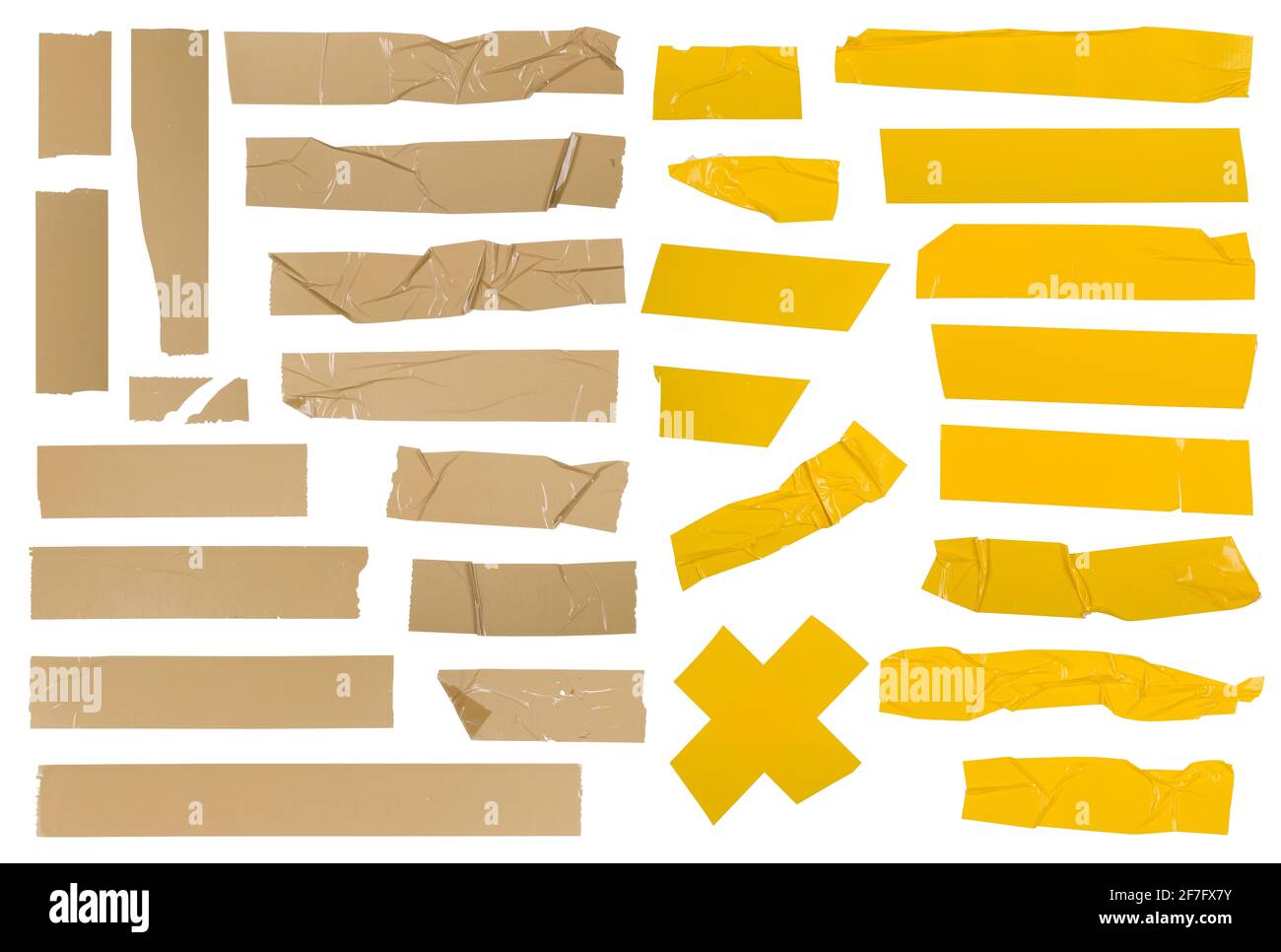 Big set of yellow and brown adhesive tape pieces Stock Photo