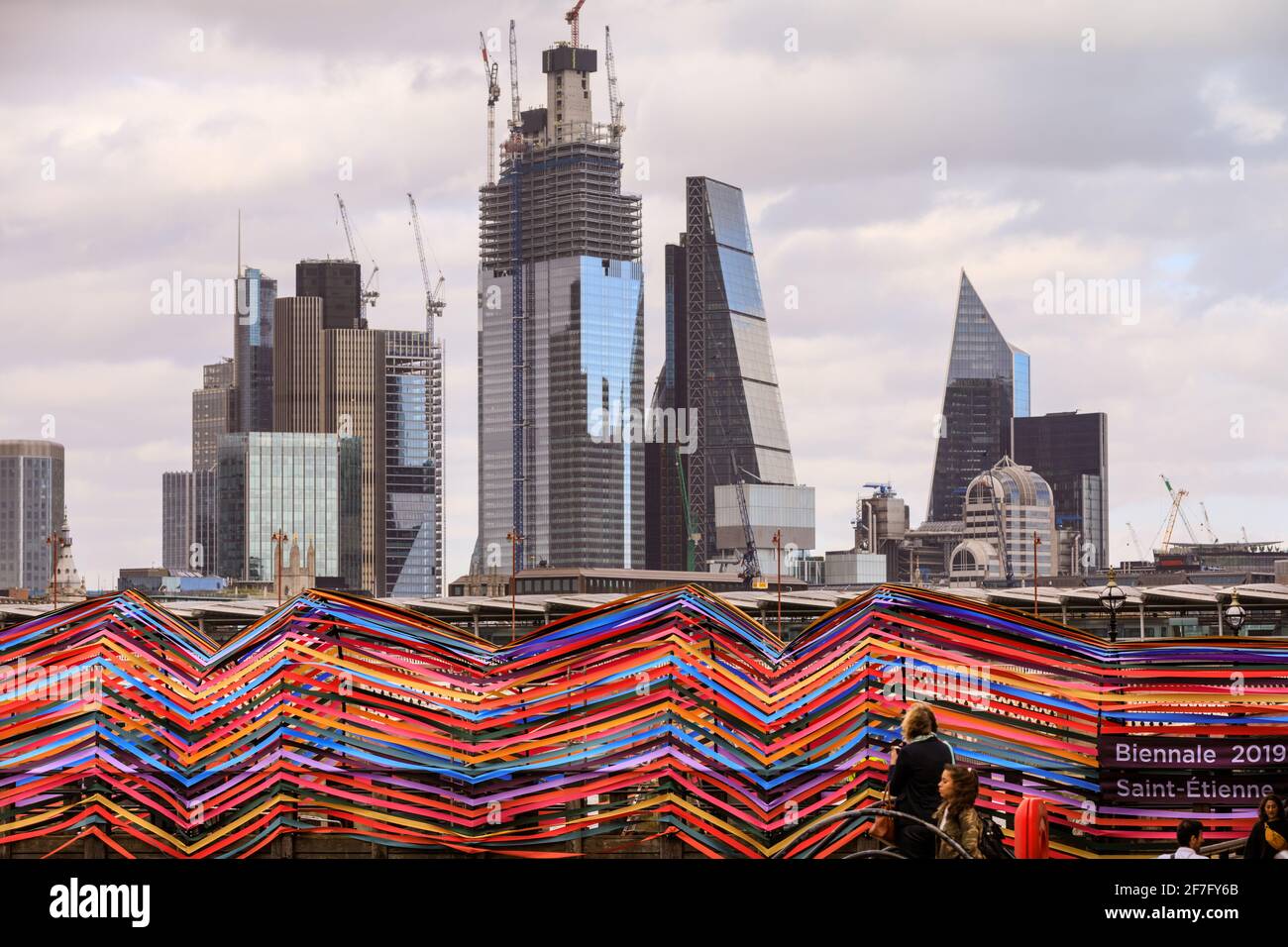 François Dumas and Lisa White 'Gateway to Inclusion' ribbon and steel installation, at Oxo Tower, part of London Design Week, Design Junction Biennale Stock Photo