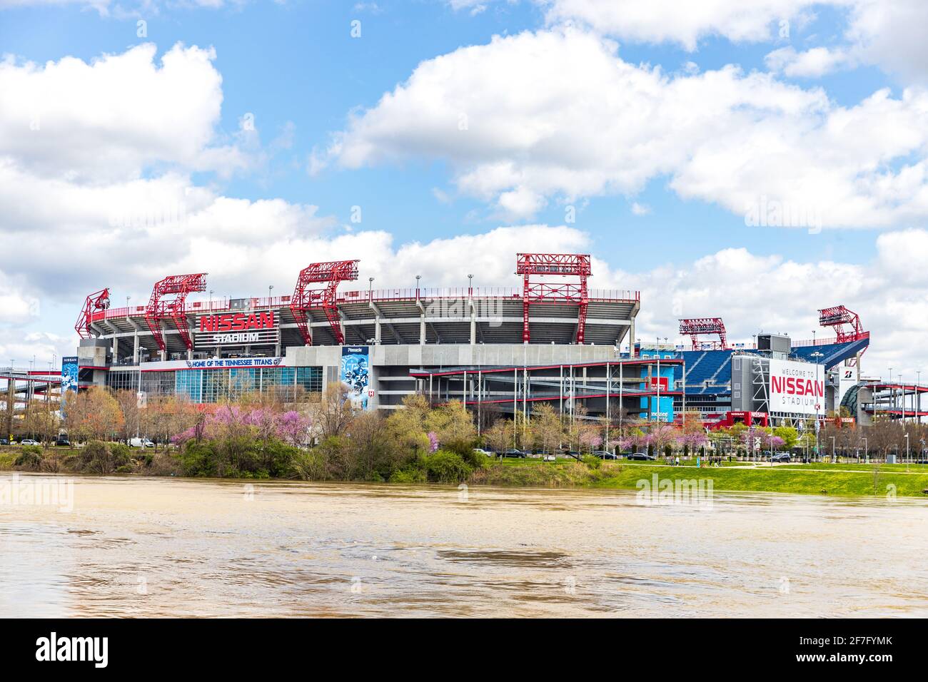 Nissan Stadium is mainly home to the NFL's Tennessee Titans but also hosts other football and soccer games, concerts, and events. Stock Photo