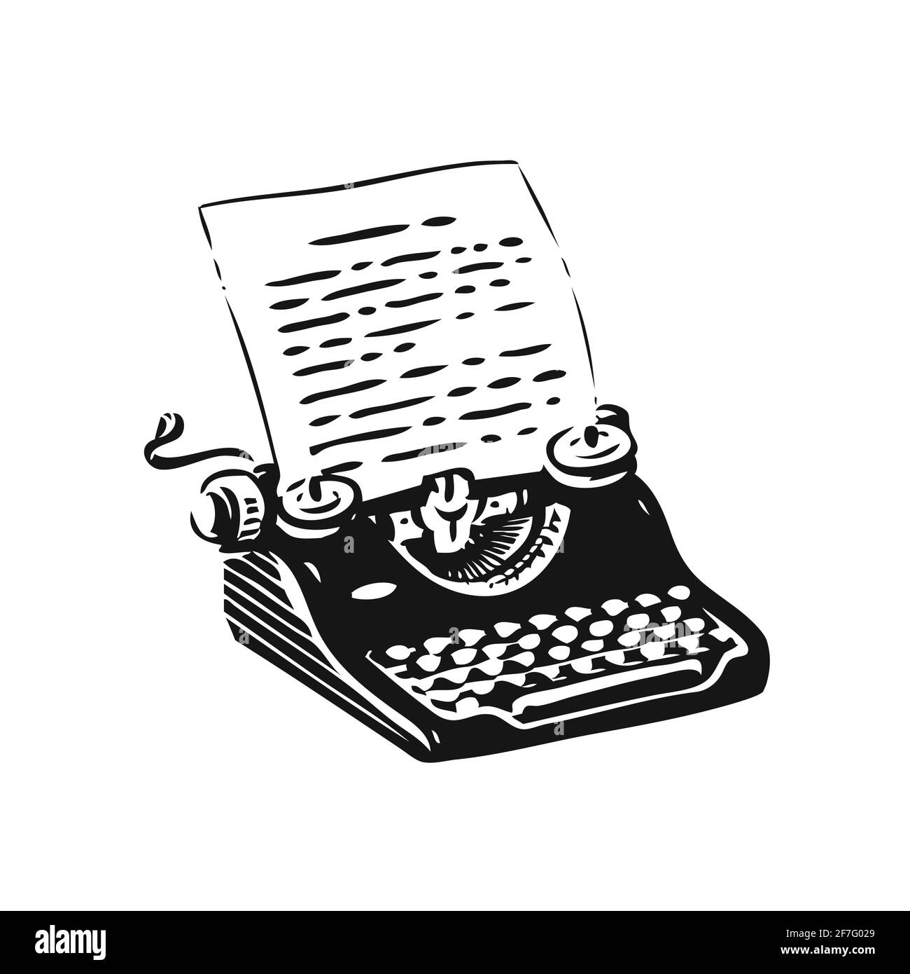 Vintage typing machine symbol. Hand drawn retro typewriter vector illustration Stock Vector