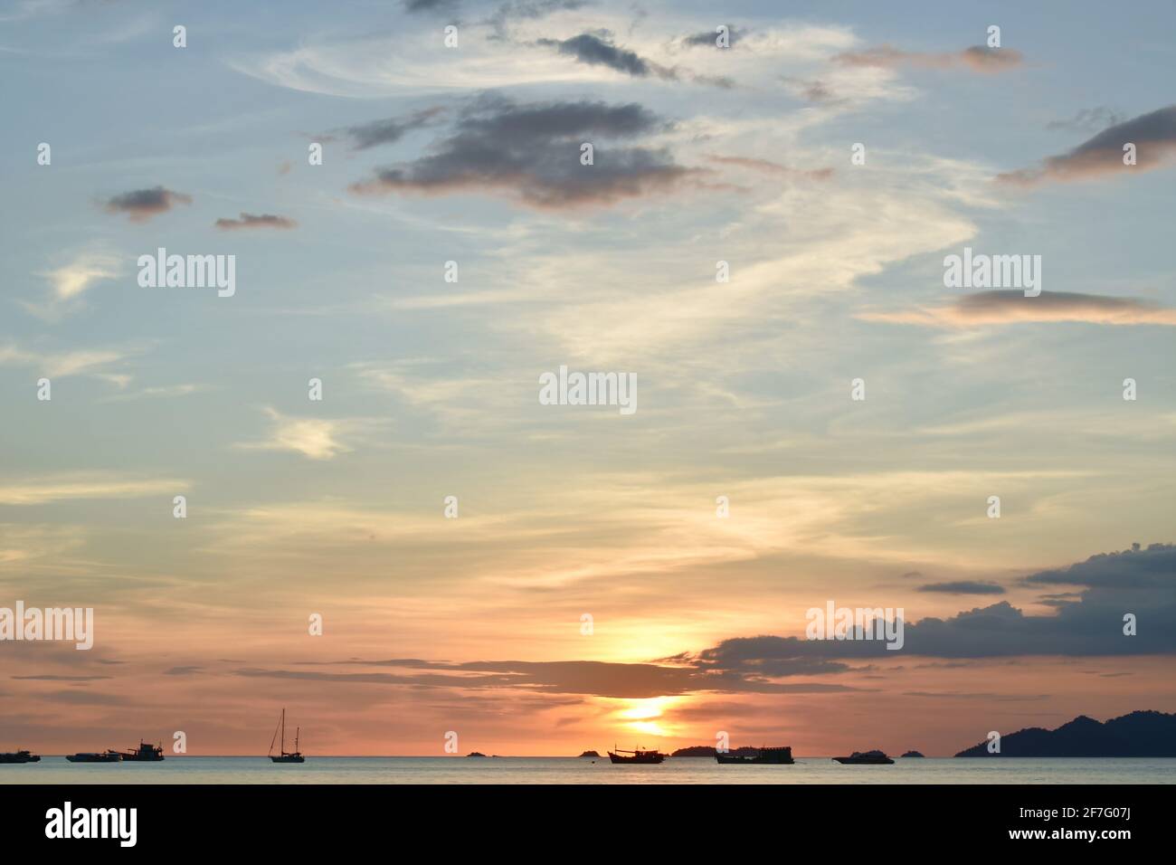 landscape of sunset on sea from Lipe island travel location in Thailand Stock Photo