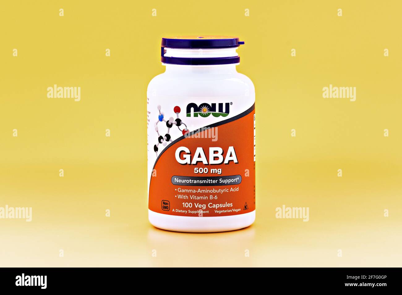 close-up of GABA capsules in the jar. dietary concept. dietary supplement Stock Photo