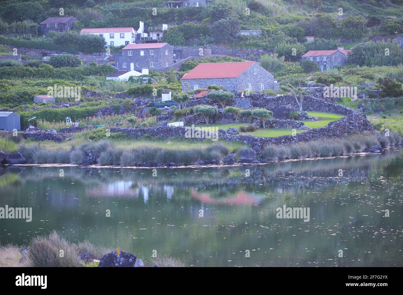 Faja dos Cubres coastal lagoon in the Fajas de Sao Jorge Biosphere Reserve, Azores archipelago Stock Photo