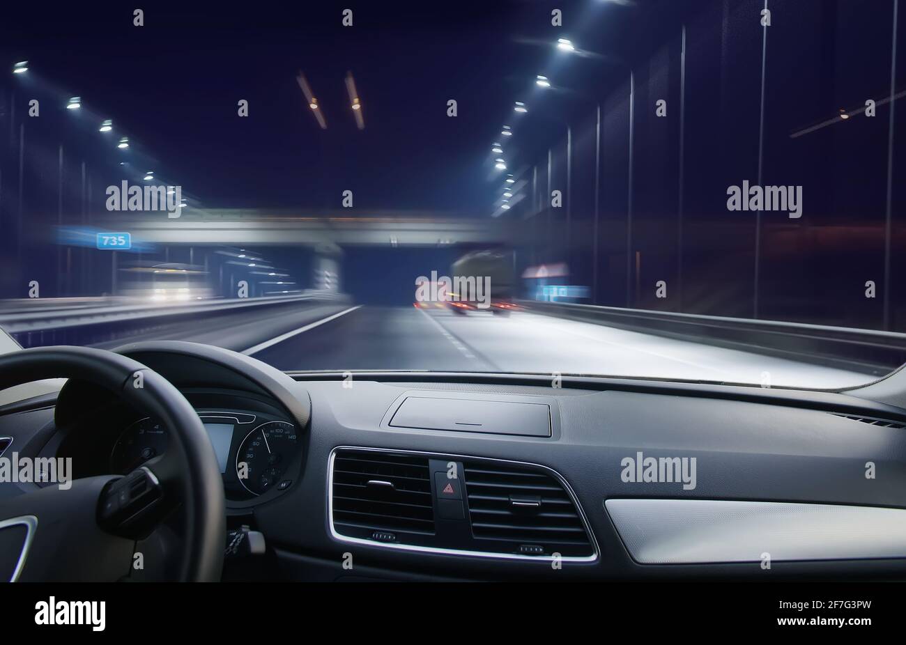 view from moving car on highway at night Stock Photo - Alamy