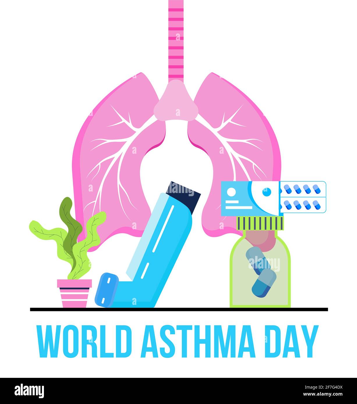 World asthma day concept vector. Inhaler, nebulizer are shown. Metaphor ...