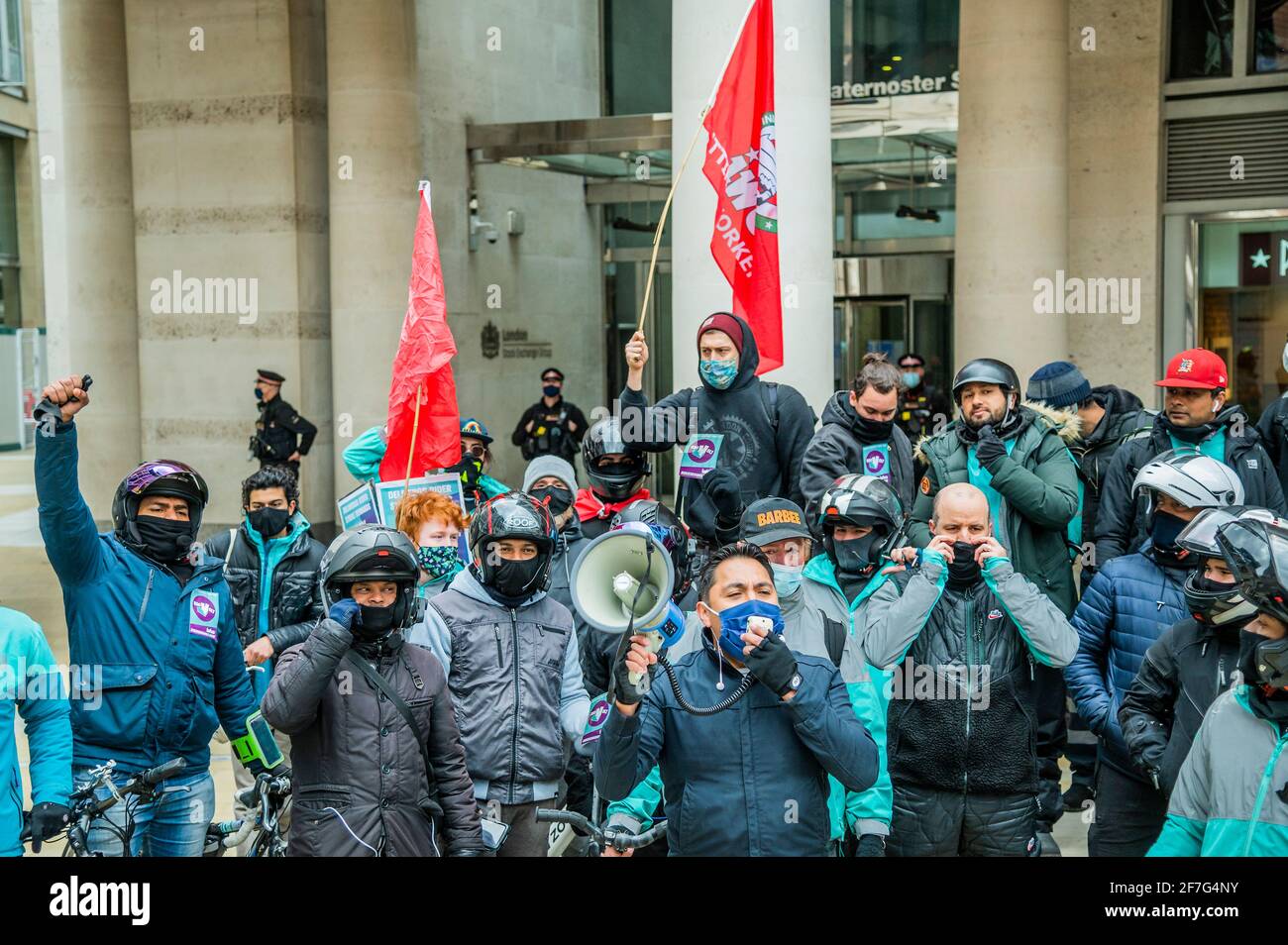 London, UK. 7th Apr, 2021. Protest and strike by Deliveroo workers on ...