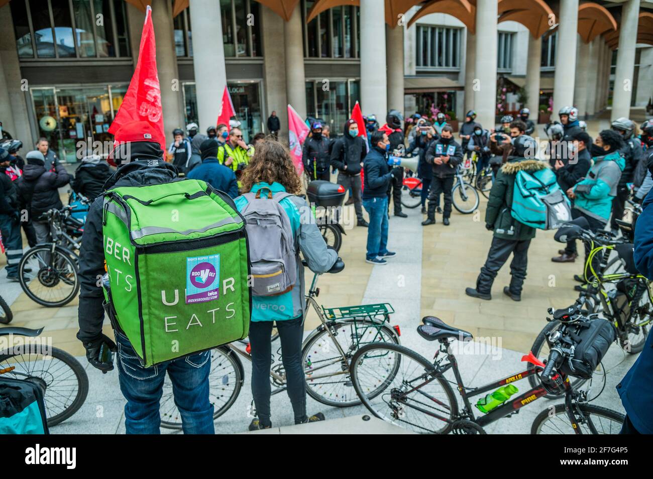 London, UK. 7th Apr, 2021. Protest and strike by Deliveroo joined 