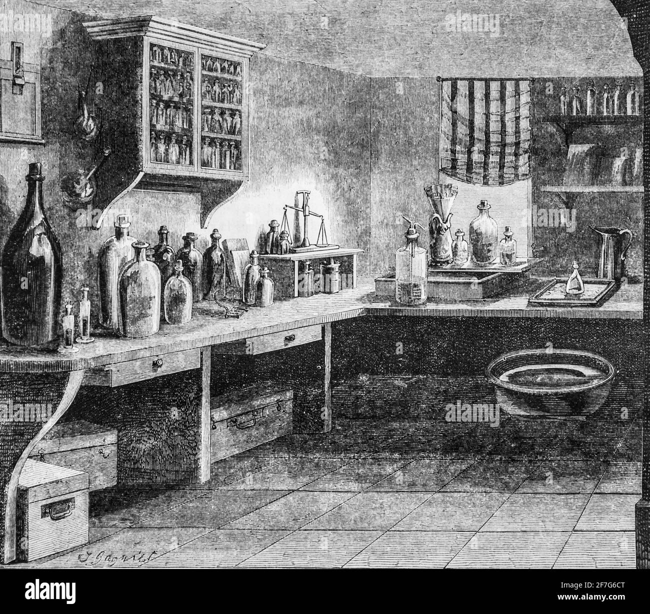 photographie,cabinet laboratoire pour le fixage ,le magazin pitoresque par edouard  charton,1870 Stock Photo