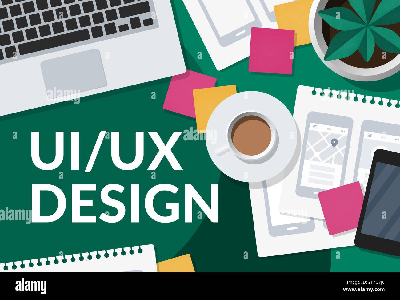 UX UI design concept web banner. User experience designer workspace ...
