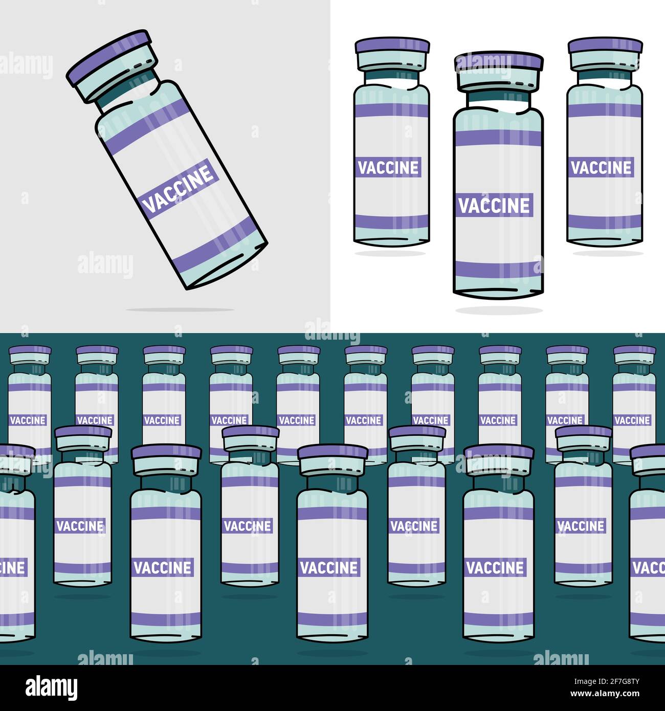 Bottles with covid-19 Vaccine illustration set, pattern Stock Vector