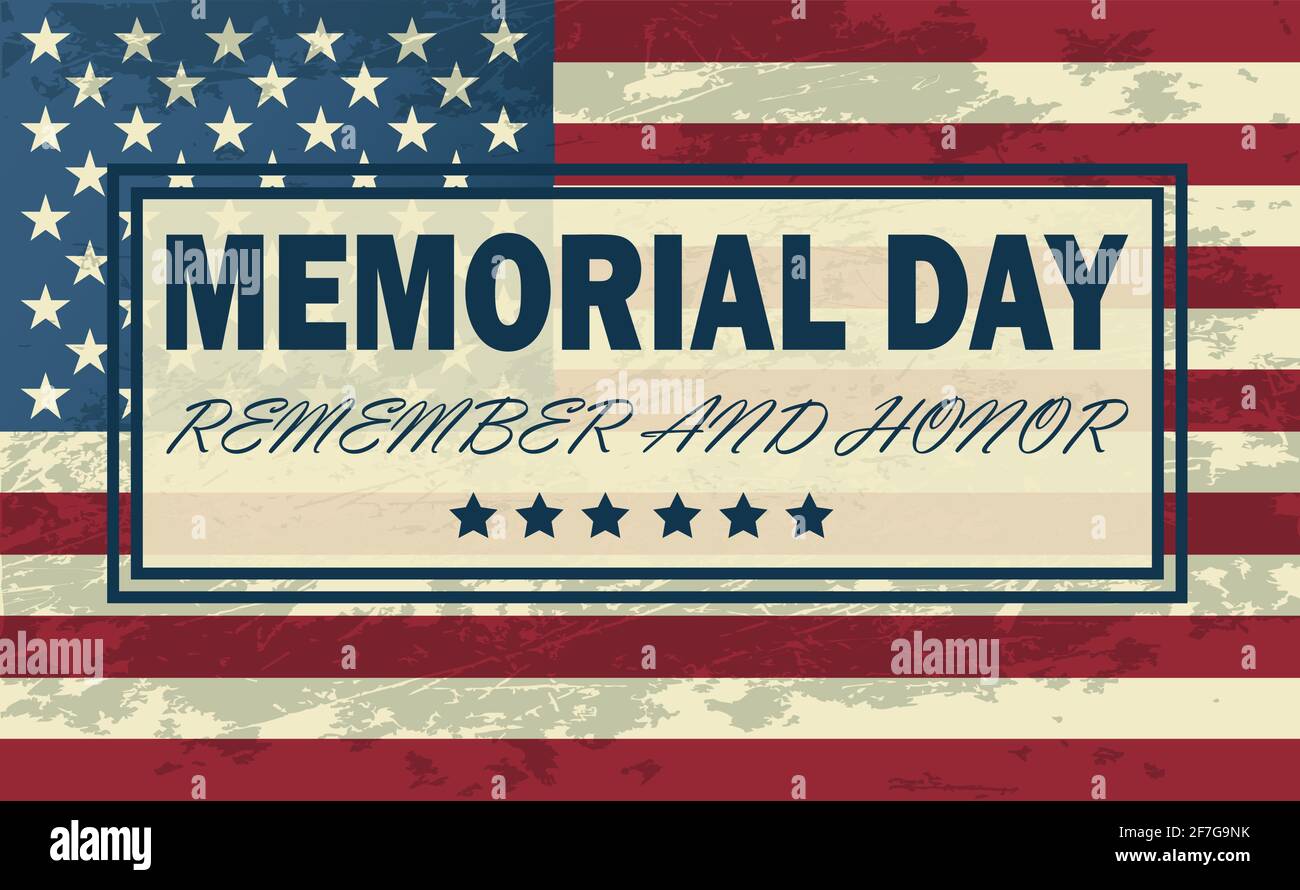 Honoring all who served banner for memorial day. American flag on gray ...
