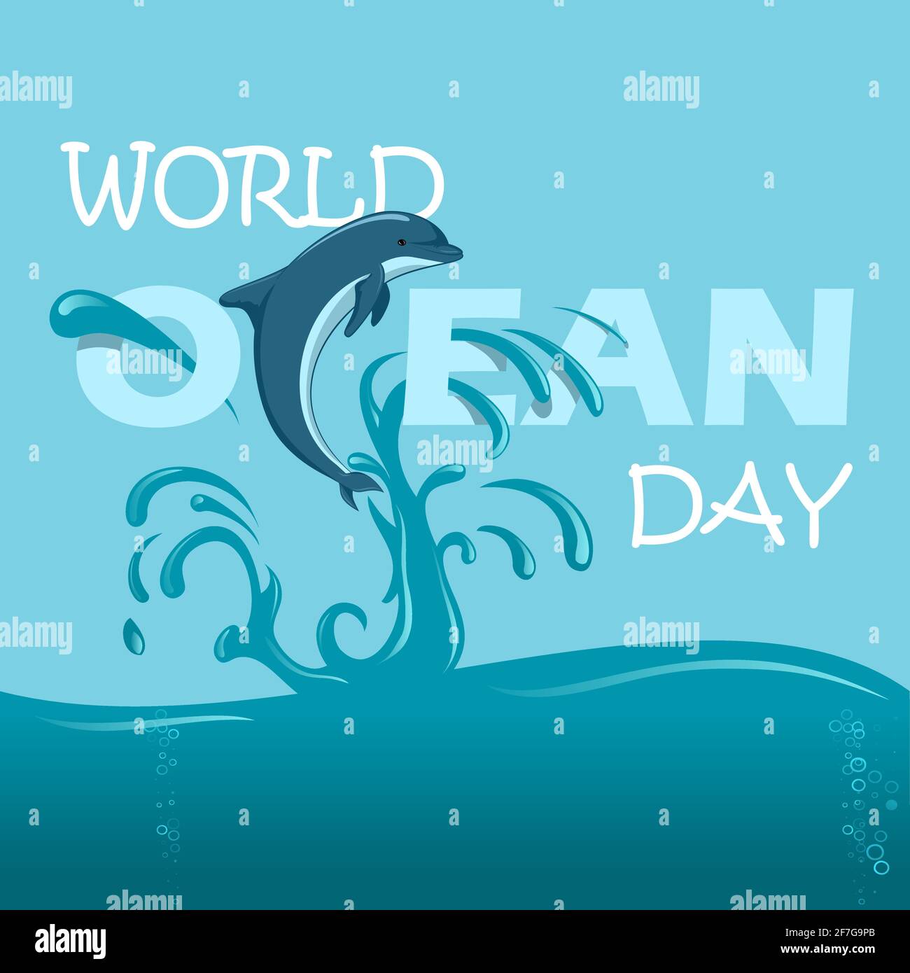 World Oceans Day. June 8. Dolphins on the background of the ocean